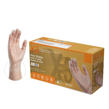 Ammex GPX3, Disposable Gloves, 3 mil Palm, Vinyl, Powder-Free, XL, 1000 PK, Clear GPX348100